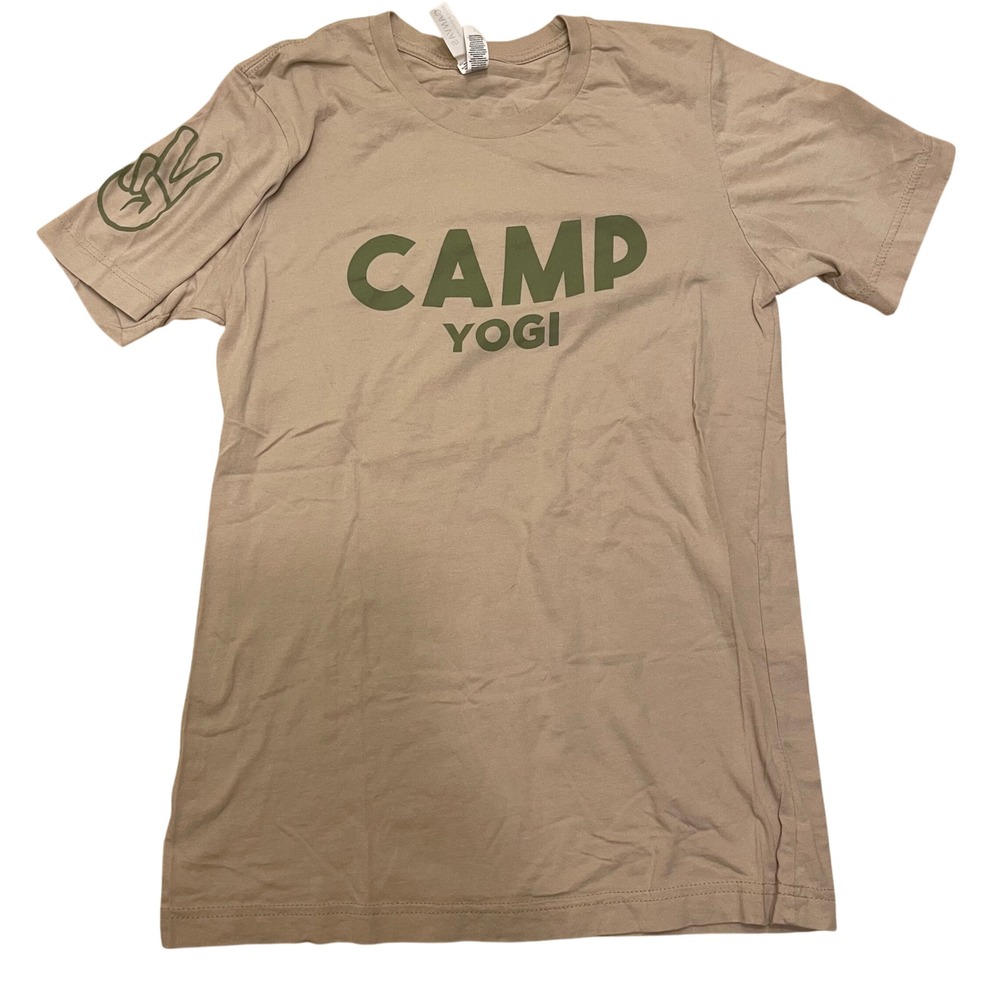 Bella+Canvas Camp Yogi Graphic Tee Peace Sign Short Sleeve T-Shirt Size Small